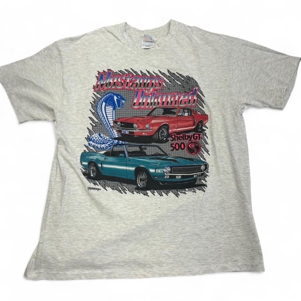Vintage Mustangs Unlimited Shelby GT 500 T-Shirt Gray Hanes Beefy-T XL Single St